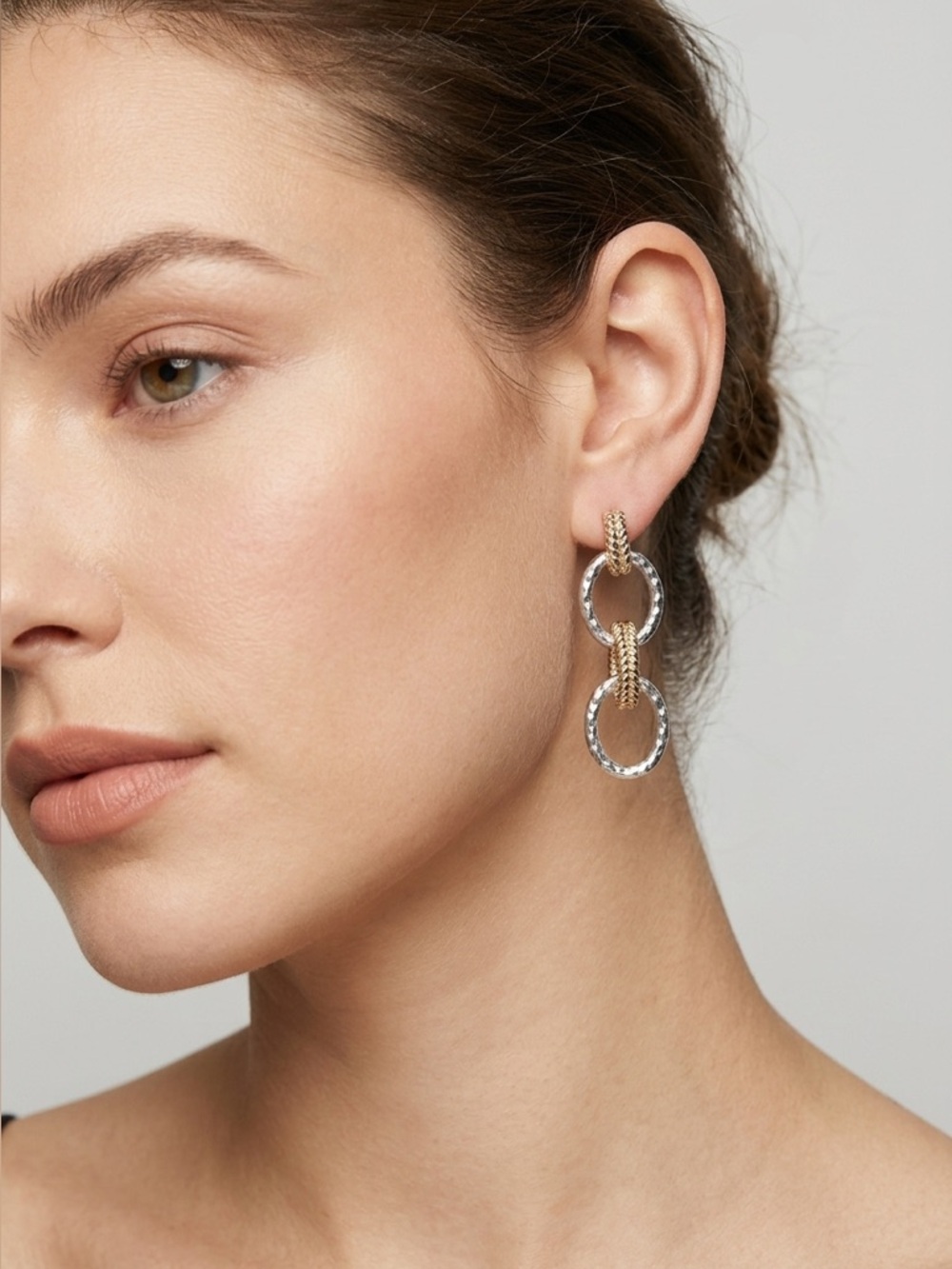 791: House of Harlow 1960 Two-Tone Linked Hoop Drop Earrings - Gold & Silver